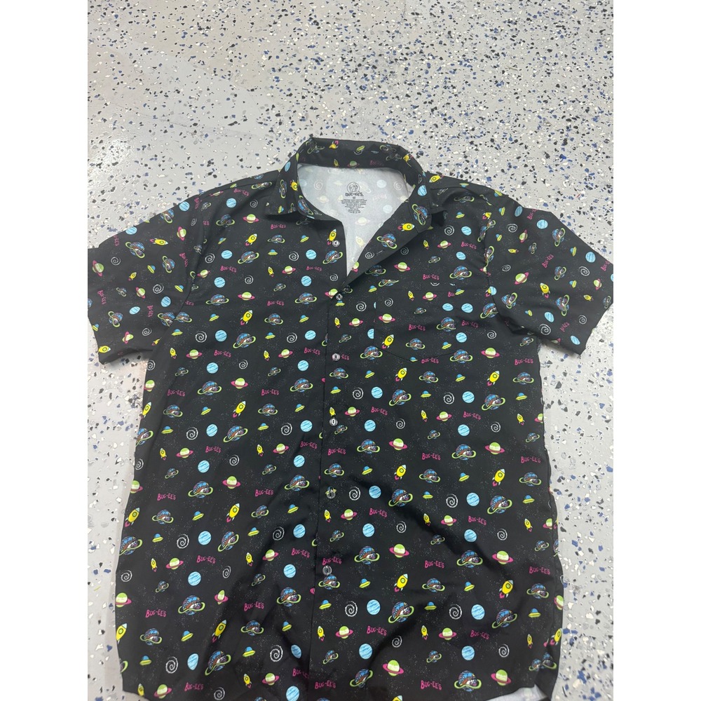 Buc-ee's Space Planets Rocket Graphic Button Up Short Sleeve Shirt‎ Men's M